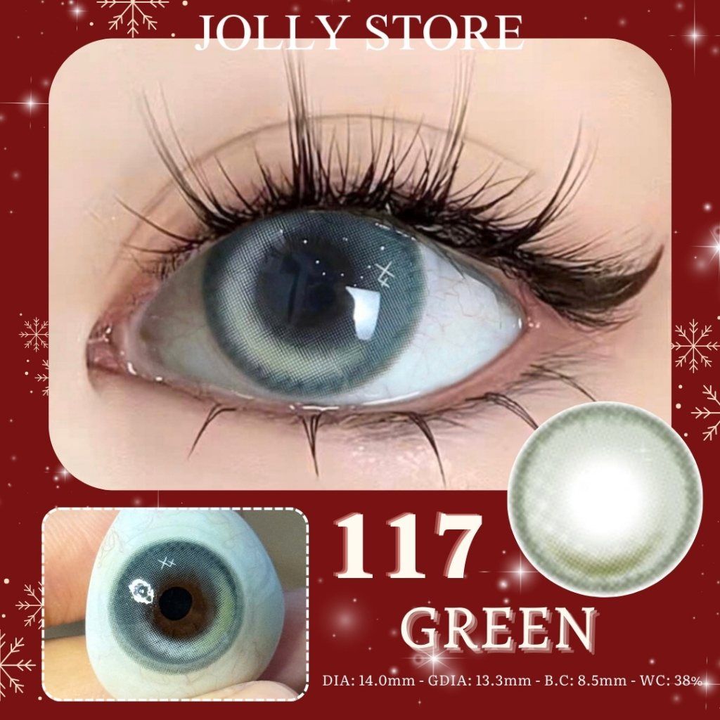 [6M] Lens Kính áp tròng 117 Green JOLLY STORE giãn vừa 14.2mm LUNA EYES