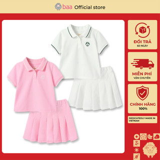   Mới - Tết Set polo bé gái áo thun croptop phối chân váy xếp ly mềm mại mát  1 - 10 tuổi  Baababy SE10N 