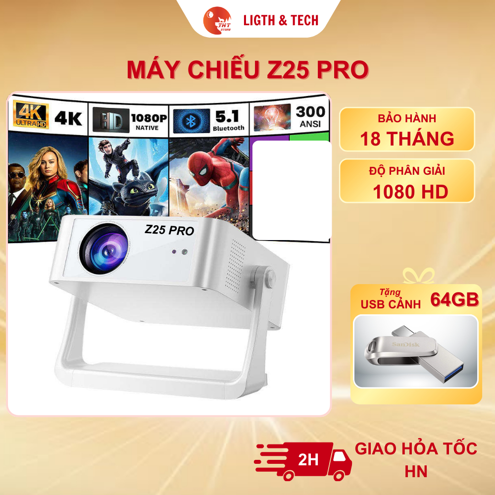 Máy chiếu Z25 PRO THT SHOP [ TẶNG USB CẢNH 64GB] máy chiếu xem phim nghe nhạc bay phòng có giá đỡ tự