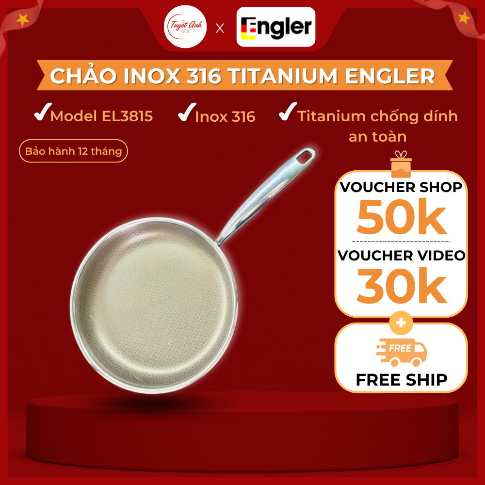 Chảo chống dính titanium Engler EL3815, Chảo inox chính hãng siêu chống dính cọ rửa thỏa mái - Tuyết