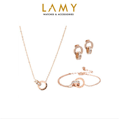 Gift set quà tặng 20/11 - Bộ quà tặng trang sức LAMY Dây chuyền, vòng tay và khuyên tai Sweet Love Rose Gold