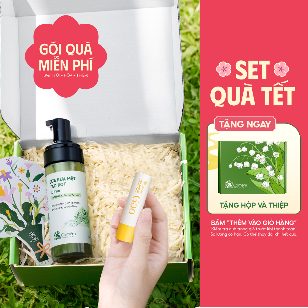   Set Quà Tặng  Sữa Rửa Mặt & Son Dưỡng Môi Thiên Nhiên Cỏ Mềm | Hộp Quà Tặng Cô Giáo Ý Nghĩa 