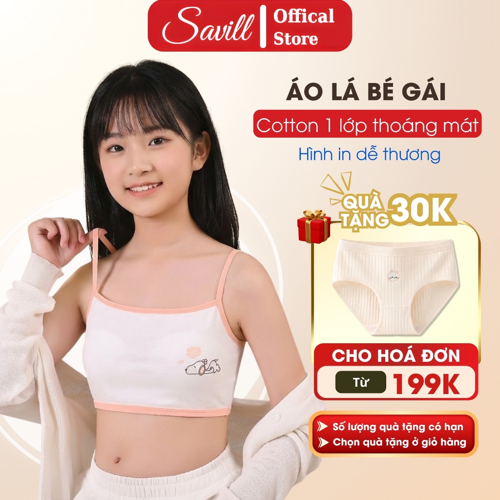 Áo lót cho bé gái cotton hình in cute, Áo lá nữ sinh co giãn thấm hút 2 dây chắc chắn SAVILL A154