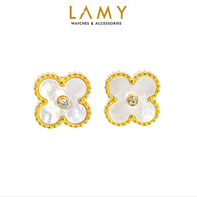 Khuyên tai nữ LAMY Four Leaf Clover Mother of Pearl Stone Earrings Gold 3282