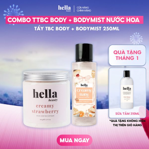 Combo tẩy tế bào chết body+ Bodymist hương nước hoa 250ml Hella Beauty