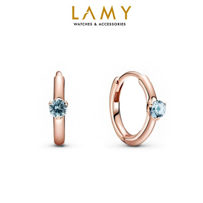 Khuyên tai bạc nữ LAMY Light Blue Solitaire Huggie Hoop Earrings Rose Gold 3131