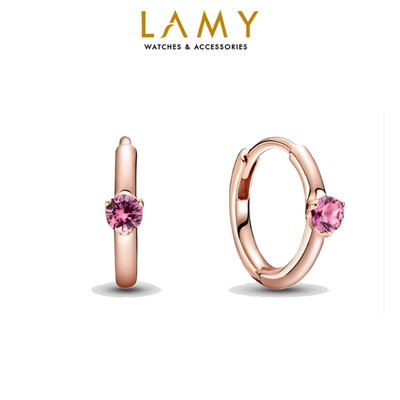 Khuyên tai bạc nữ LAMY Pink Solitaire Huggie Hoop Earrings Rose Gold 3130