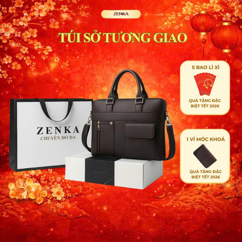 Hộp quà tặng " TÚI SỞ TƯƠNG GIAO " Bao gồm Cặp xách ZKC02 + Túi giấy + Hộp quà + Tặng kèm ví móc khóa, 5 bao lì xì