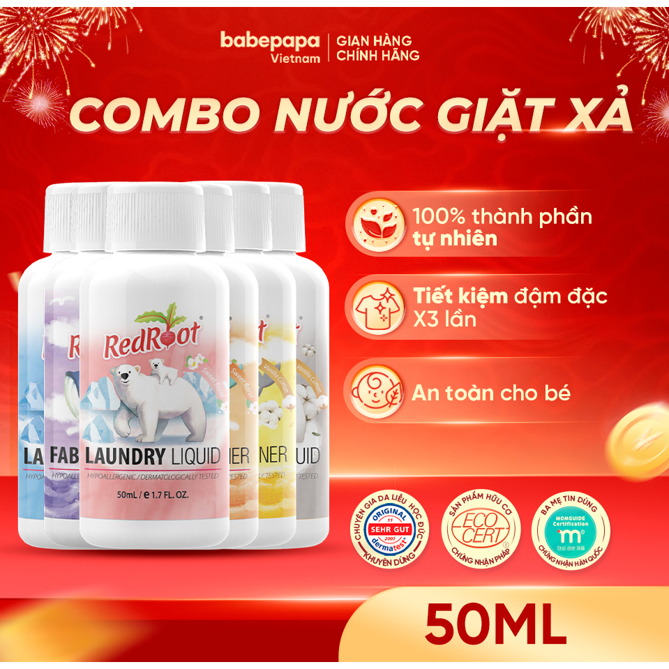 Nước Giặt Xả Redroot Travelsize 50ml Hữu Cơ An Toàn Lành Tính