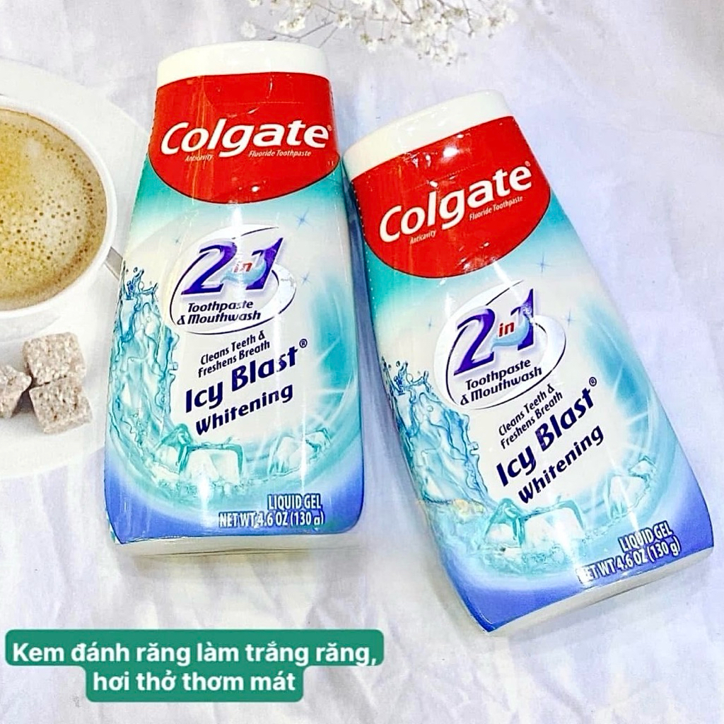 Kem đánh răng Mỹ Colgate 2 in 1 Whitening Icy Blast Toothpaste & Mouthwash Liquid Gel 130g