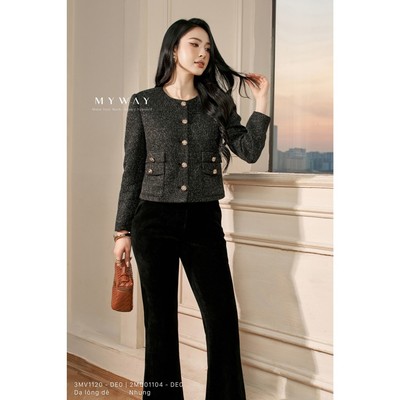 Áo Vest Dạ Tweed Nữ Dáng Ngắn MY WAY Phối Cúc Sang Chảnh 3mv1120