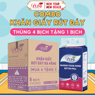 POSY-S4- KHĂN GIẤY TREO TƯỜNG POSY thùng 4 bịch combo 4 bịch khăn giấy rút đáy đa năng 1280 tờ 4 lớp 