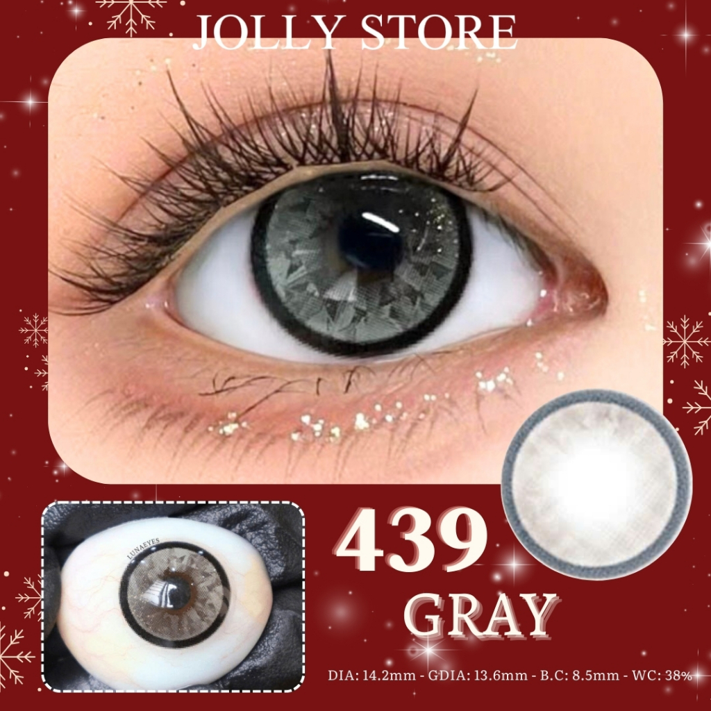 [6M] Lens Kính áp tròng 439 Gray JOLLY STORE lens mắt mèo kim cương viền đen giãn vừa 14.2mm LUNA EYES