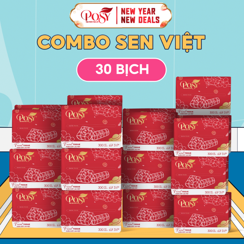 POSY -S4-Giấy ăn rút cao cấp POSY LOTUS, Thùng 30 gói 300 tờ 3 lớp, mềm mịn tiện dụng cho gia đình