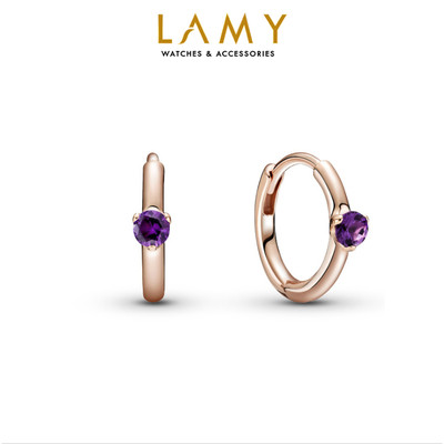 Khuyên tai bạc nữ LAMY Purple Solitaire Huggie Hoop Earrings Rose Gold 3129