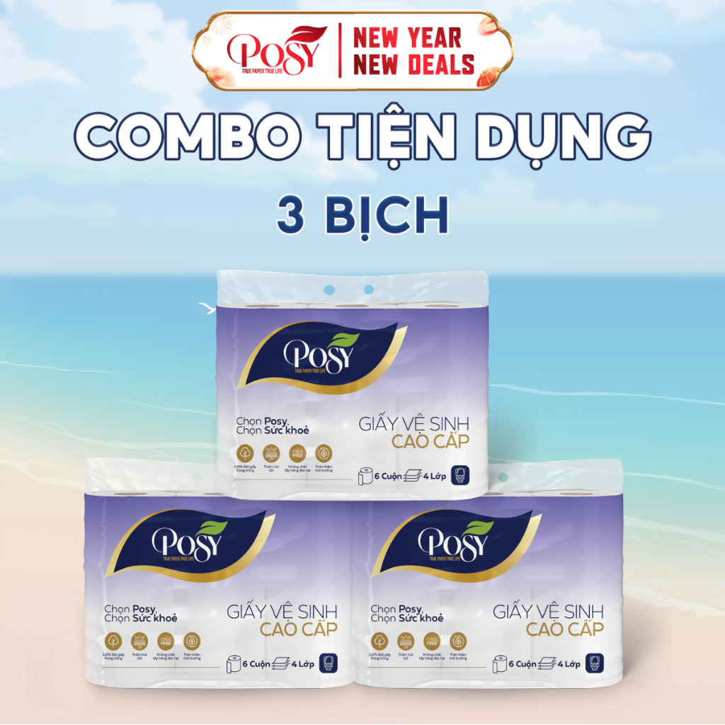 S5_[COMBO TIỆN DỤNG] COMBO 3 bịch GVS 6 cuộn 4 lớp cao cấp Posy mềm mịn, dày hơn, tiết kiệm hơn