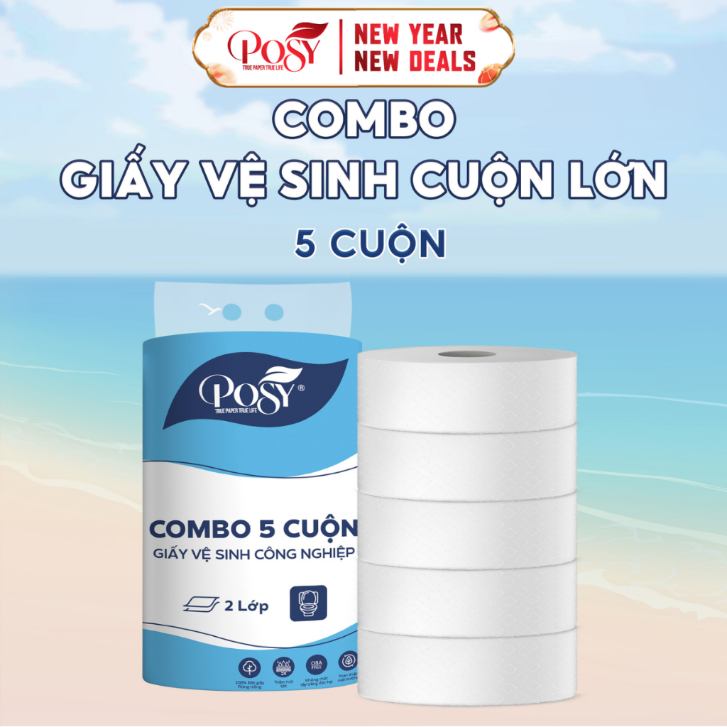 COMBO 5 CUỘN GVS POSY - Cuộn lớn, 700gram 2 lớp, mềm mịn, tiết kiệm, thân thiện với môi trường