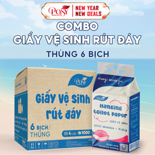  GIÁ DÙNGTHỬ  S5_Thùng 6 bịch giấy vệ sinh rút đáy Posy 1000 tờ 4 lớp mềm dai thấm hút và an toàn cho làn da 
