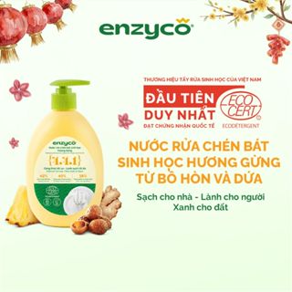  Nước Rửa Chén Cho Bé Ăn Dặm Sinh Học ENZYCO 465ML Từ Bồ Hòn Và Enzyme Dứa Đạt Chứng Nhận ECODETERGENT-ECOCERT 