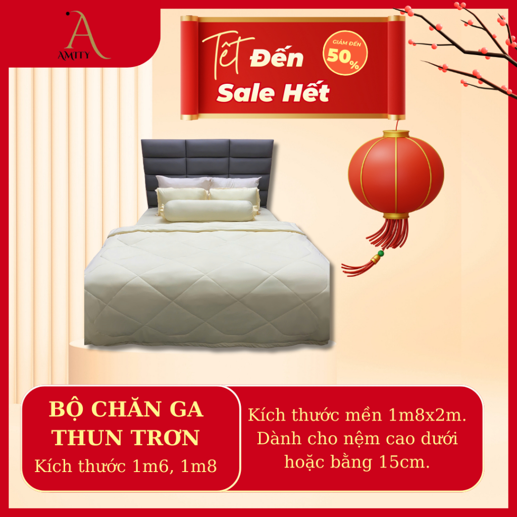 Bộ chăn ga gối thun lạnh không mền, có mền size 1m6x2m, 1m8x2m Amity Bedding.