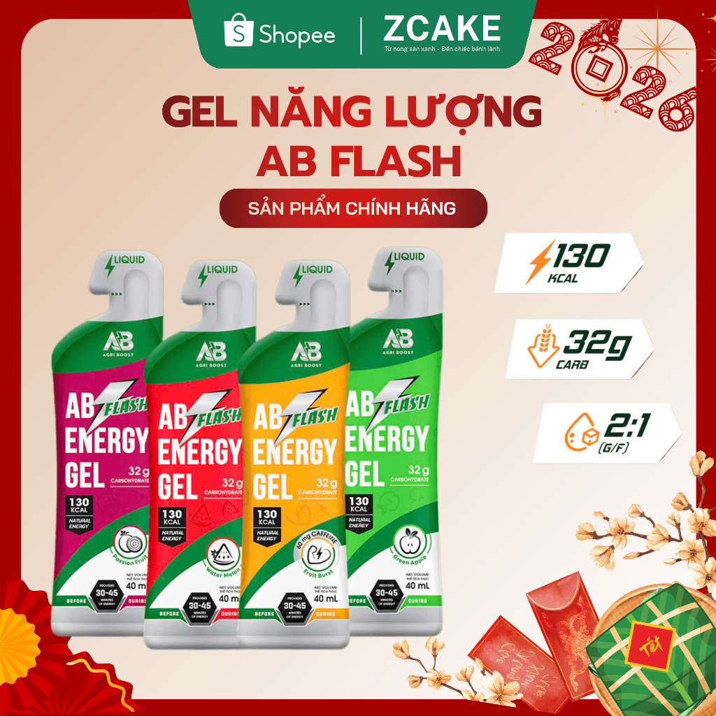 Gel Năng Lượng AB Gel Flash Dạng Lỏng 40g - Dùng Cho Thể Thao, Chạy Bộ, Bóng Đá, 3 Môn Phối Hợp