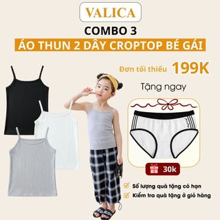 [XẢ HÀNG] Combo 3 Áo 2 Dây Dáng Ngắn Croptop, Áo Thun Bé Gái Mới Lớn Cotton Mềm Mịn VALICA B027