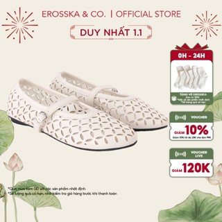   Erosska  - Giày búp bê nữ lưới quai ngang kiểu dáng đơn giản cao 1cm màu kem - EL065 
