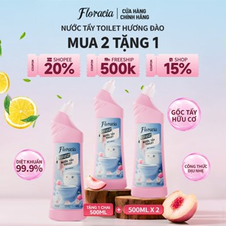 [MUA 2 TẶNG 1] Nước tẩy toilet Floracia hương đào, tẩy bồn cầu thơm, sáng bóng, tẩy rửa nhà vệ sinh, tẩy cặn canxi, sàn
