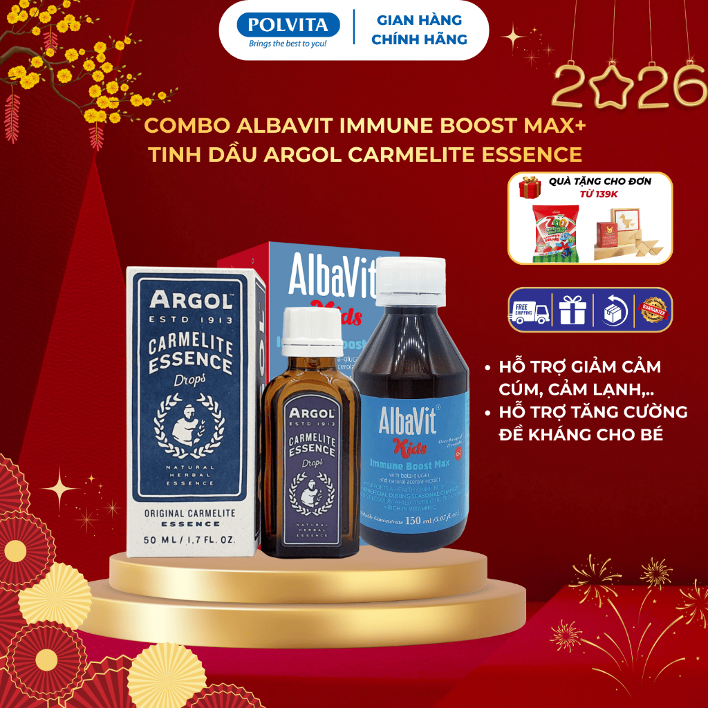 [Combo Đề Kháng Giao Mùa] Albavit Immune Boost Max + Argol Carmelite Essence 50ml – Tăng Đề Kháng, T