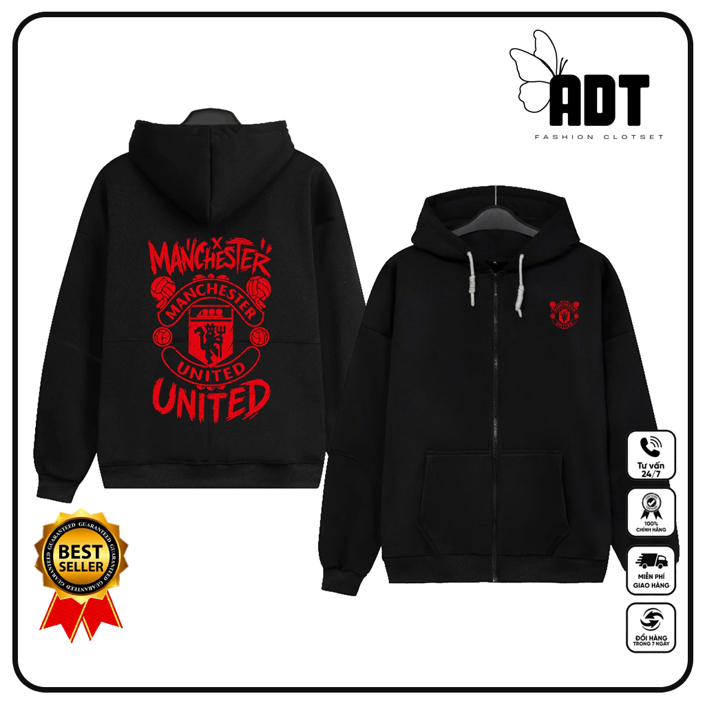 Áo khoác hoodie mũ Manchester United - TEAM BLACK Manhwa Jinx Outfit Joo