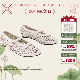  Erosska - Giày búp bê nữ lưới quai ngang phối khóa cài kiểu dáng cách điệu cao 2cm - EL068 