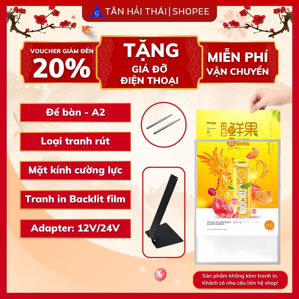 Bảng LED Quảng Cáo Menu A2 Để Bàn, Mặt Kính Cường Lực, Thay Menu Nhanh Chóng | Tân Hải Thái