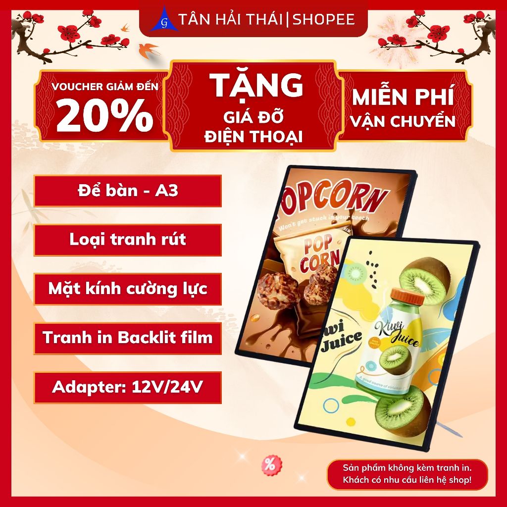 Bảng LED Quảng Cáo Menu A3 Để Bàn, Mặt Kính Cường Lực, Thay Menu Nhanh Chóng | Tân Hải Thái