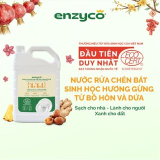  Nước Rửa Chén Bát Sinh Học ENZYCO Từ Bồ Hòn Và Dứa Đạt Chứng Nhận ECODETERGENT-ECOCERT Hương Gừng 4L - Dịu Nhẹ Da Tay 