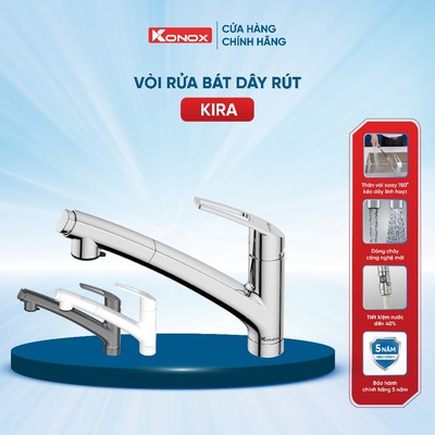 Vòi rửa bát dây rút Konox Kira hợp kim đồng 3 màu phong cách Nhật - Bảo hành 5 năm