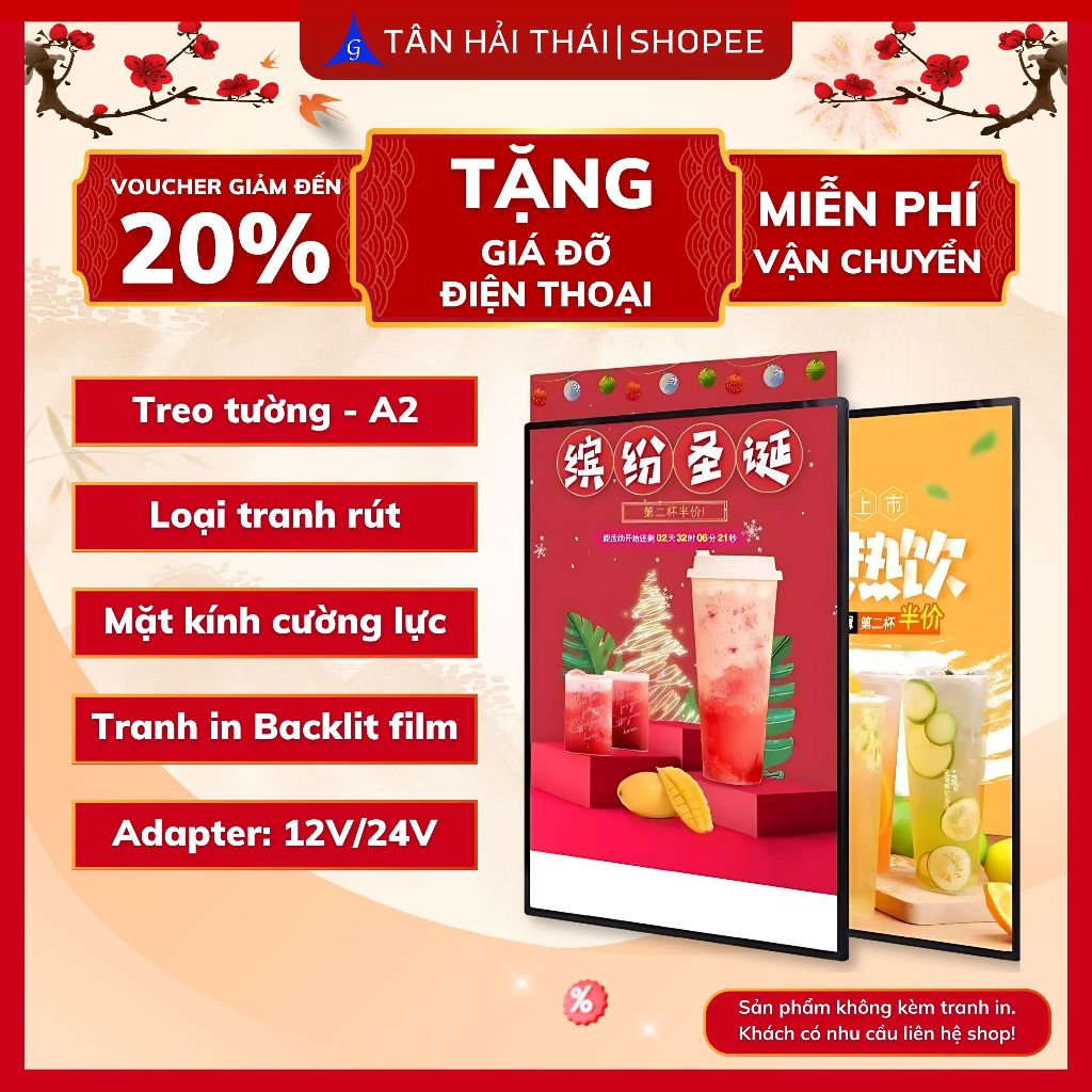 Bảng LED Quảng Cáo Menu A2 Treo Tường, Mặt Kính Cường Lực, Thay Menu Nhanh Chóng | Tân Hải Thái