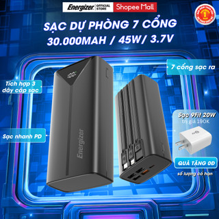 Sạc dự phòng energizer 30000mah/ 45w, 7 cổng sạc ra, sạc nhanh pd - hàng chính hãng, bảo hành 1 năm