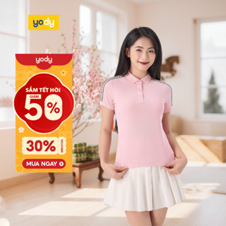  🌸SALE TẾT🌸  Áo polo nữ s.cafe phối dây dệt YODY khử mùi cơ thể nhanh khô không nhăn APN7028 