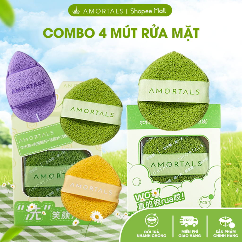 《Combo Amortals》Combo 4 Mút Rửa Mặt Amortals Chính Hãng Rửa Mặt Sạch Sâu, Lau Mặt Nạ Đất Sét