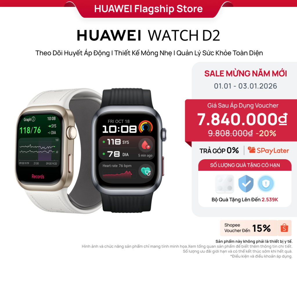  Đồng Hồ Thông Minh HUAWEI WATCH D2 | Theo Dõi Huyết Áp Động| Thiết Kế Mỏng Nhẹ | Quản Lý Sức Khỏe Toàn Diện 