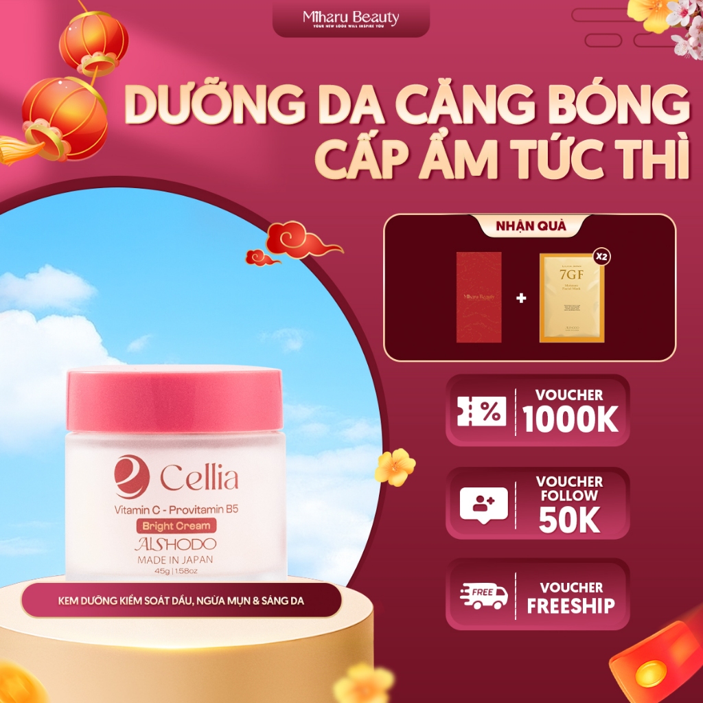 Kem dưỡng kiểm soát dầu, ngừa mụn & sáng da - Cellia Bright Cream 45g