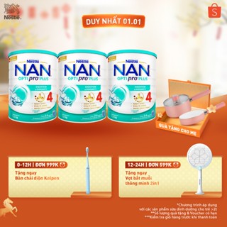   Tặng Bộ nồi chảo chống dính Elmich  Bộ 3 lon Sữa bột Nestlé NAN OPTIPRO PLUS 4 1500g lon với 5HMO Giúp tiêu hóa tốt 