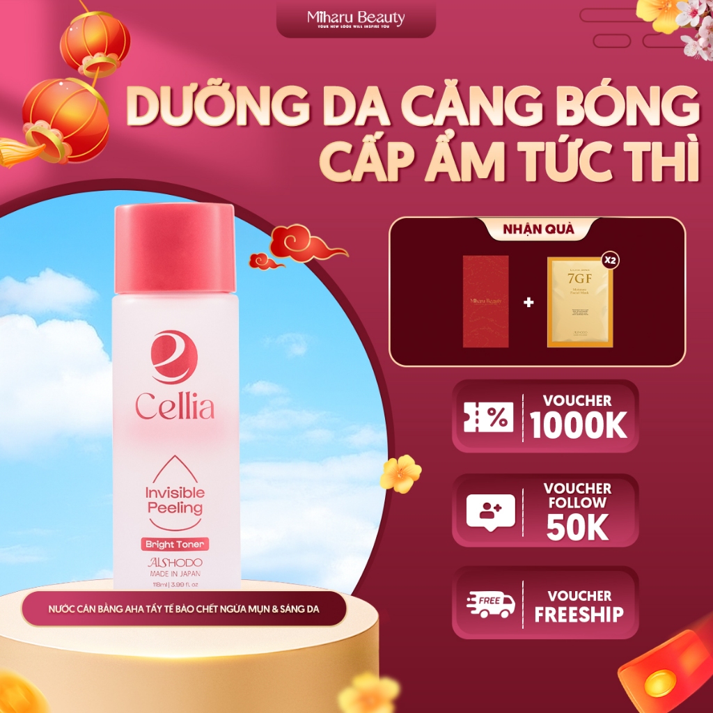 Nước Cân Bằng AHA tẩy tế bào chết ngừa mụn & sáng da - Cellia Invisible Peeling Bright Toner 118ml