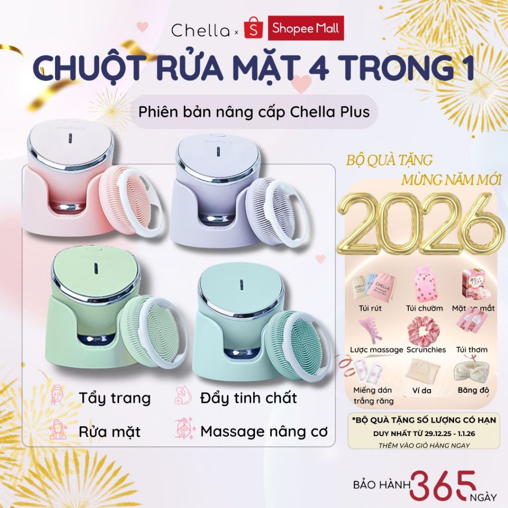  Chuột Rửa Mặt Chella 4 trong 1 Kiêm Máy Tẩy Trang Nâng Cơ Đẩy Tinh Chất Trẻ Hóa - Bảo Hành 12 Tháng 