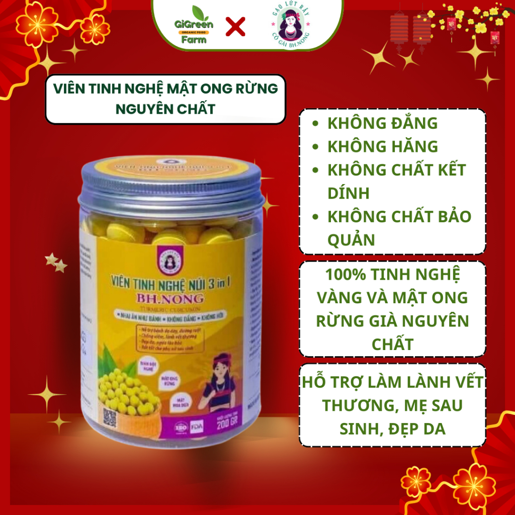 Viên nghệ mật ong bhnong, mật hoa dừa, viên tinh nghệ núi sữa ong chúa đẹp da tăng cường sức khỏe bh