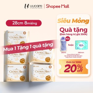  Combo Tiết Kiệm Băng Vệ Sinh UUcare Crown Slim Siêu Mỏng 0.07cm Kháng khuẩn Siêu thấm Ban Đêm 28cm 8 Miếng  5 Gói 