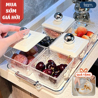  Khay Đựng Mứt Tết Bánh Kẹo Chia Ngăn Hũ Đựng Hoa Quả Nắp Núm Tròn Nhựa Vân Kim Cương Sang Trọng 