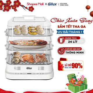  Nồi hấp Gilux 24L đa năng - Khay inox - phiên bản mới 2025 - có 3 tầng tiện lợi bảo hành 12 tháng 