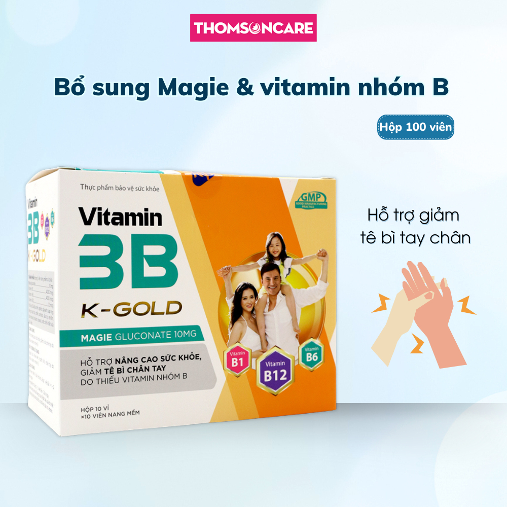 Vitamin 3B K-Gold bổ sung magie và vitamin nhóm B hỗ trợ giảm tê bì tay chân - Hộp 100 viên
