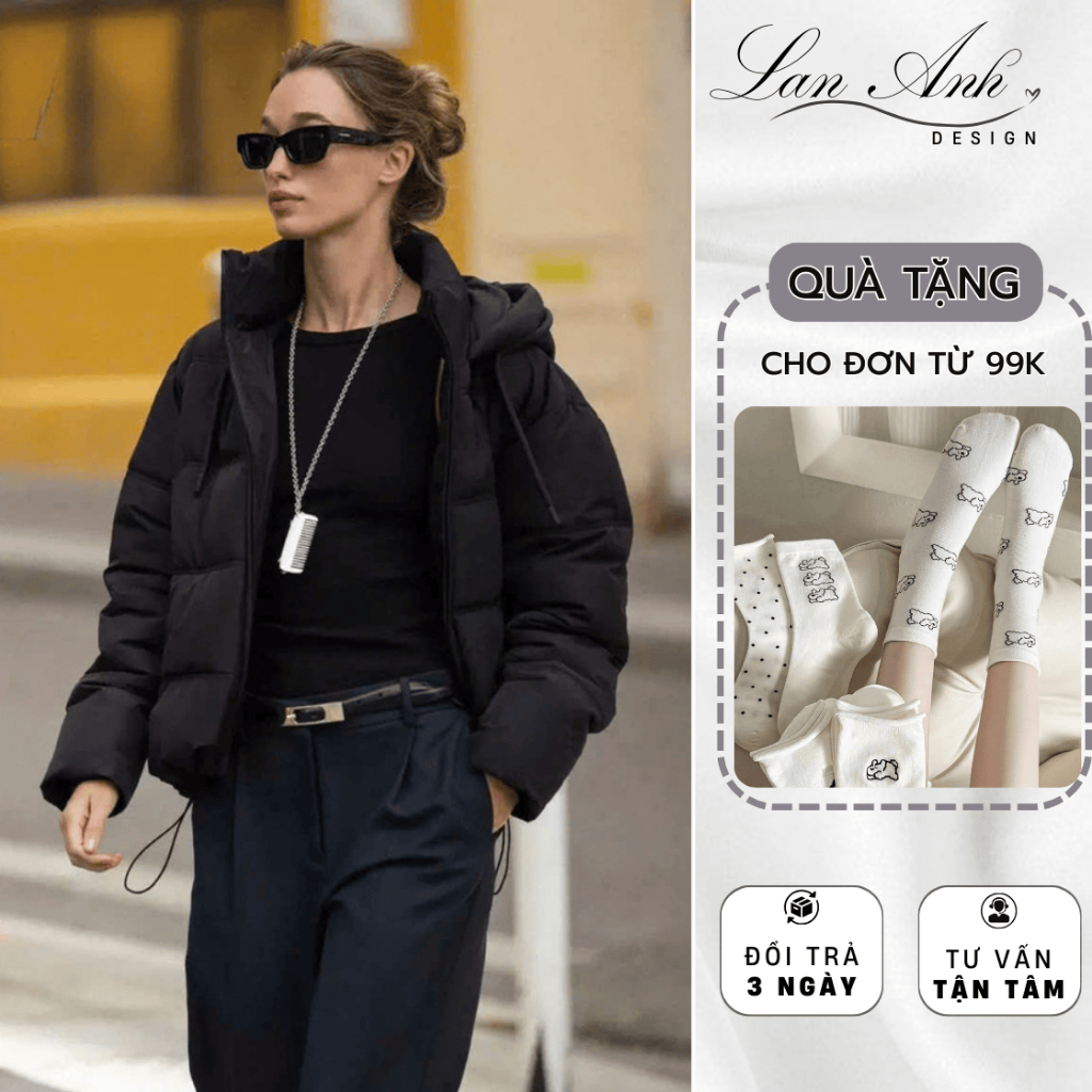 Áo Phao Nữ Dây Rút Zara Hot Hit Form Rộng Có Mũ – Áo Phao Dáng Ngắn Gấu Bo Dây Rút Thời Trang Giữ Ấm